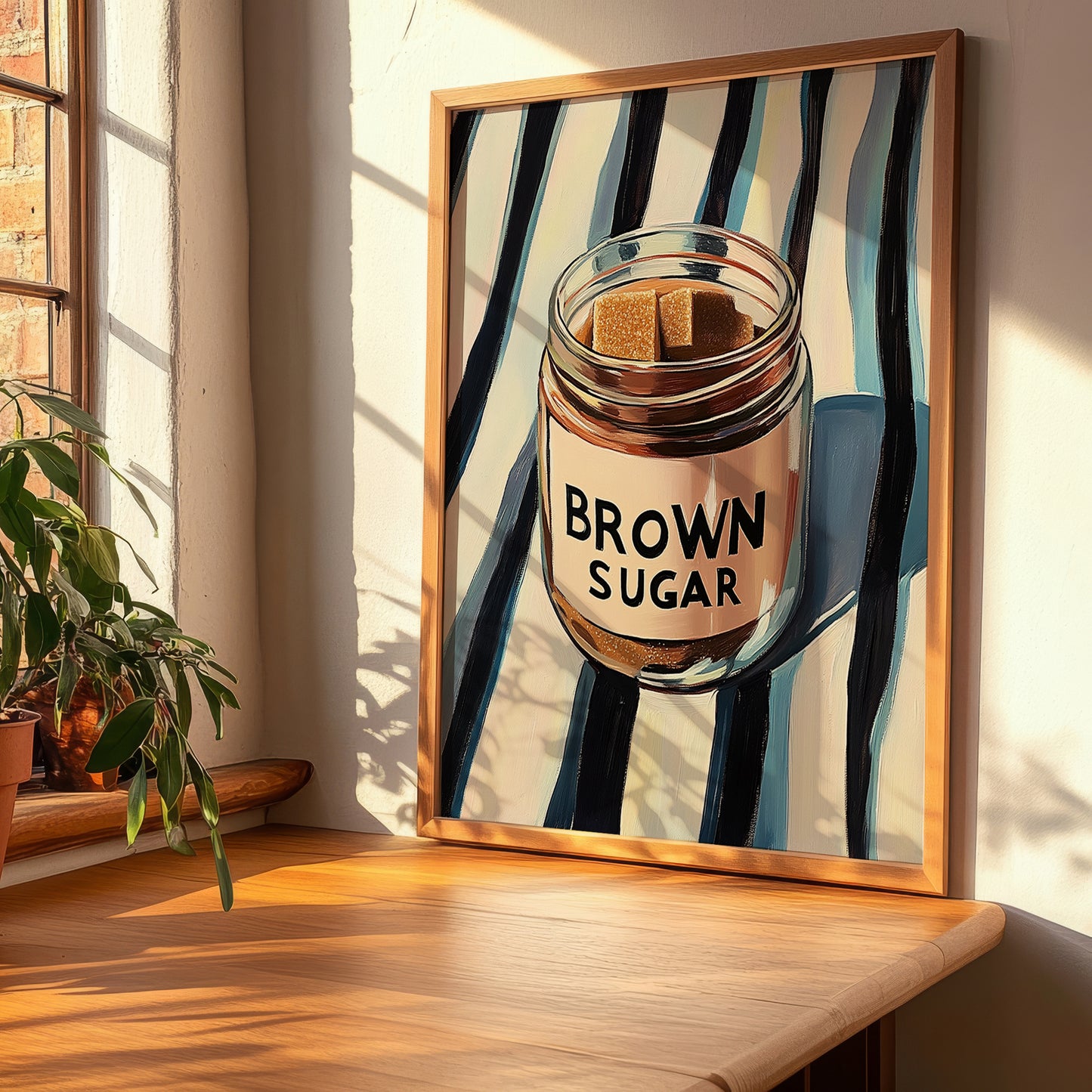 Brown Sugar – on Striped Tablecloth, Sweetener Painting, clean layout with no caption
