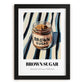 Brown Sugar – on Striped Tablecloth, Sweetener Painting, in sleek black frame