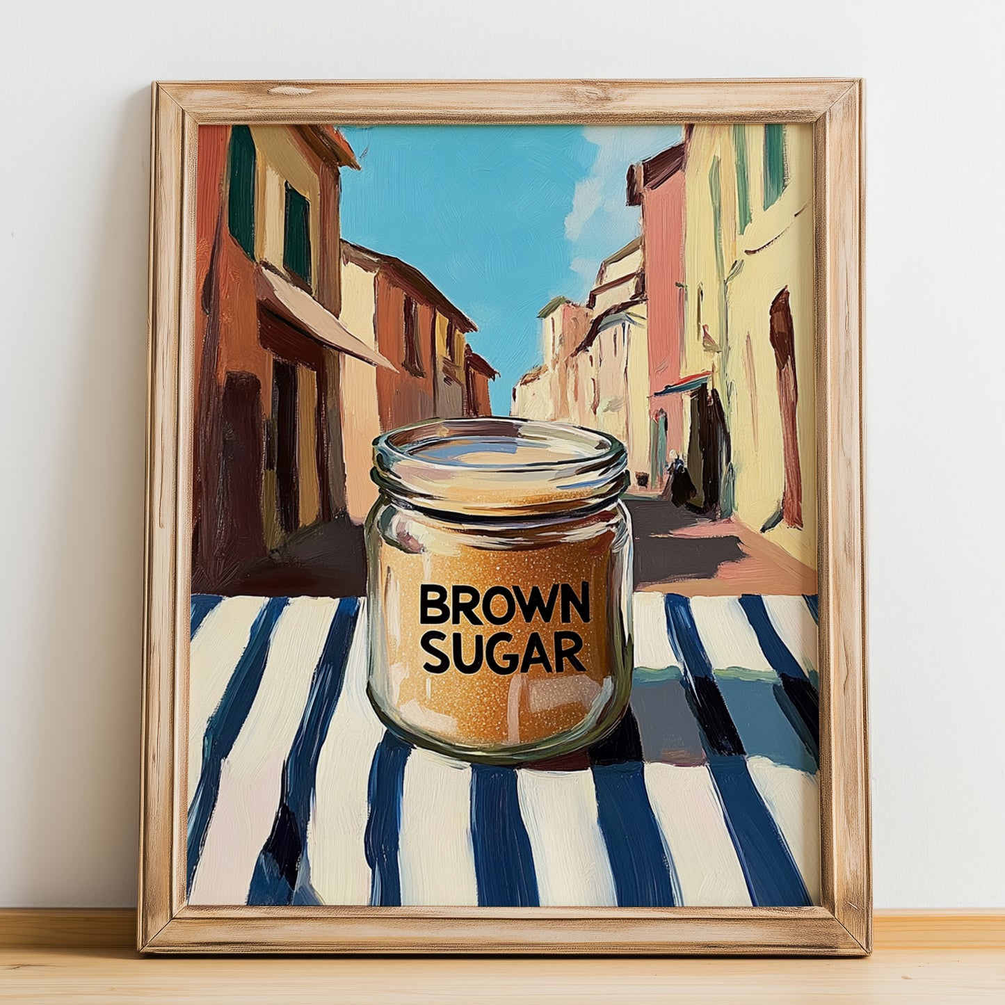 Brown Sugar – Italian Café on the Corner, Sweetener Wall Decor, no-text version framed in wood