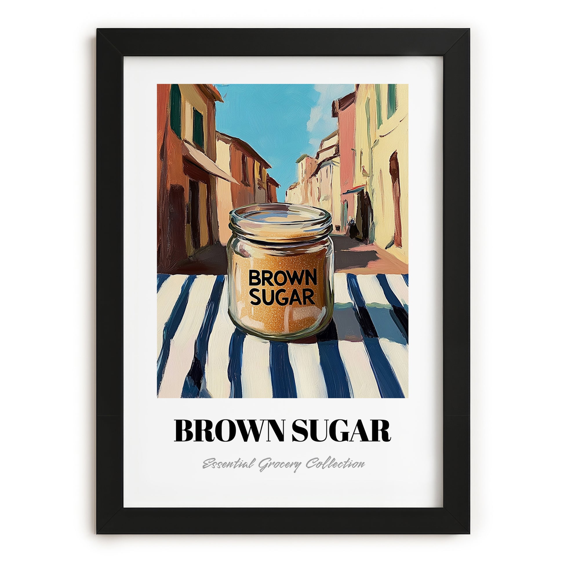 Brown Sugar – Italian Café on the Corner, Sweetener Wall Decor, in sleek black frame