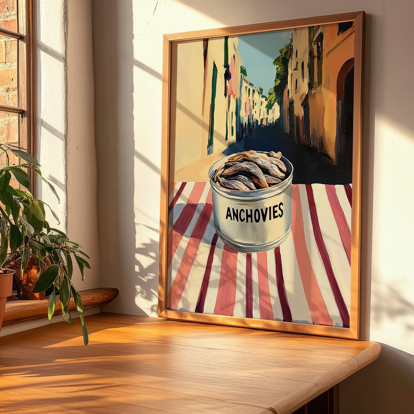 Anchovies – Italian Street Café Scene, Canned Food Print, clean layout with no caption