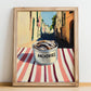 Anchovies – Italian Street Café Scene, Canned Food Print, no-text version framed in wood