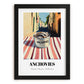 Anchovies – Italian Street Café Scene, Canned Food Print, in sleek black frame