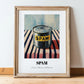 Spam – on Striped Tablecloth, Canned Food Painting, in wooden frame leaning on the floor