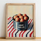 Meatballs – on Striped Tablecloth, Canned Food Poster, no-text version framed in wood