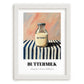 Buttermilk – on Striped Tablecloth, Dairy Wall Decor, placed in minimal white frame