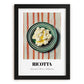 Ricotta – on Striped Tablecloth, Cheese Wall Decor, in sleek black frame