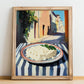 Cottage – Italian Café on the Corner, Cheese Poster, no-text version framed in wood