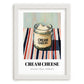 Cream – on Striped Tablecloth, Cheese Print, placed in minimal white frame