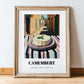 Camembert – Italian Outdoor Café Scene, Cheese Illustration, in wooden frame leaning on the floor