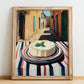 Camembert – Italian Outdoor Café Scene, Cheese Illustration, no-text version framed in wood