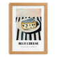 Blue – on Striped Tablecloth, Cheese Poster, set in oak frame
