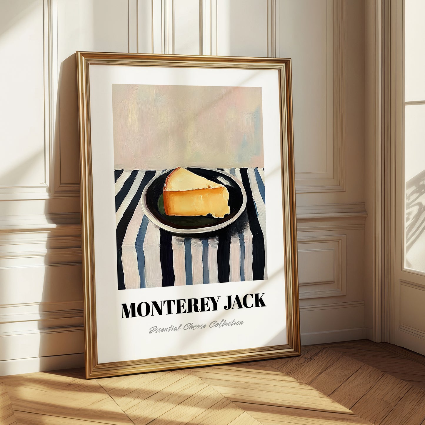 Monterey Jack – on Striped Tablecloth, Cheese Wall Art