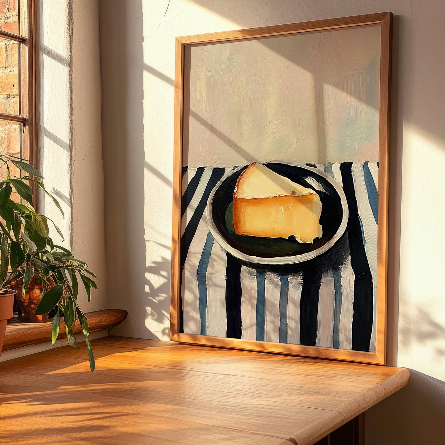 Monterey Jack – on Striped Tablecloth, Cheese Wall Art, clean layout with no caption