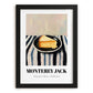 Monterey Jack – on Striped Tablecloth, Cheese Wall Art, in sleek black frame