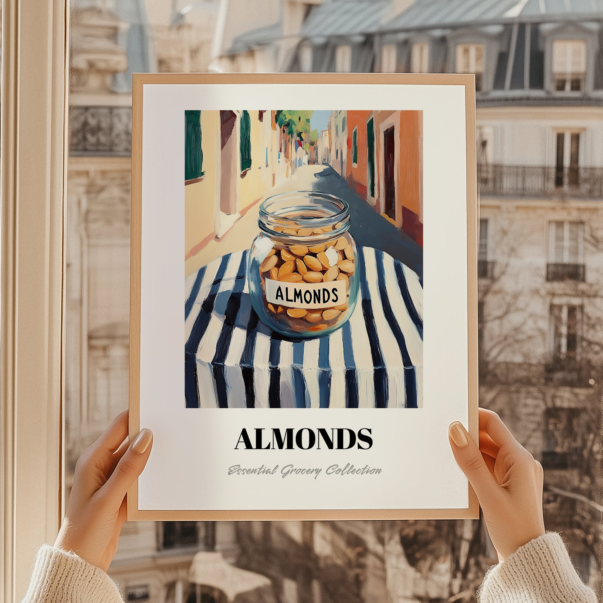 Almonds – Italian Café on the Corner, Nuts Wall Decor, styled in a charming Paris street view
