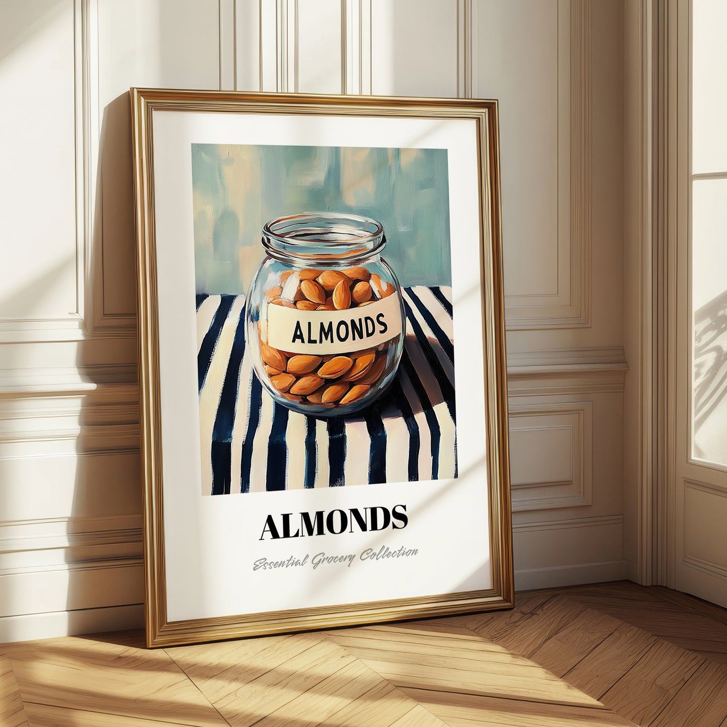 Almonds – on Striped Tablecloth, Nuts Illustration