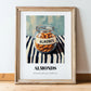 Almonds – on Striped Tablecloth, Nuts Illustration, in wooden frame leaning on the floor