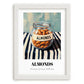 Almonds – on Striped Tablecloth, Nuts Illustration, placed in minimal white frame