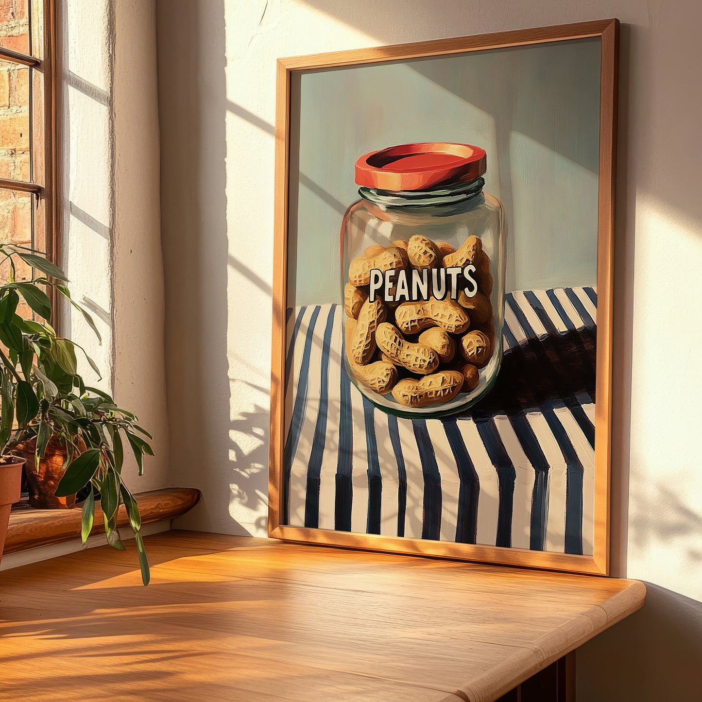 Peanuts – on Striped Tablecloth, Nuts Illustration, clean layout with no caption