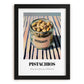 Pistachios – on Striped Tablecloth, Nuts Art, in sleek black frame