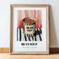 Bean Soup – on Striped Tablecloth, Canned Vegetables Wall Decor, in wooden frame leaning on the floor