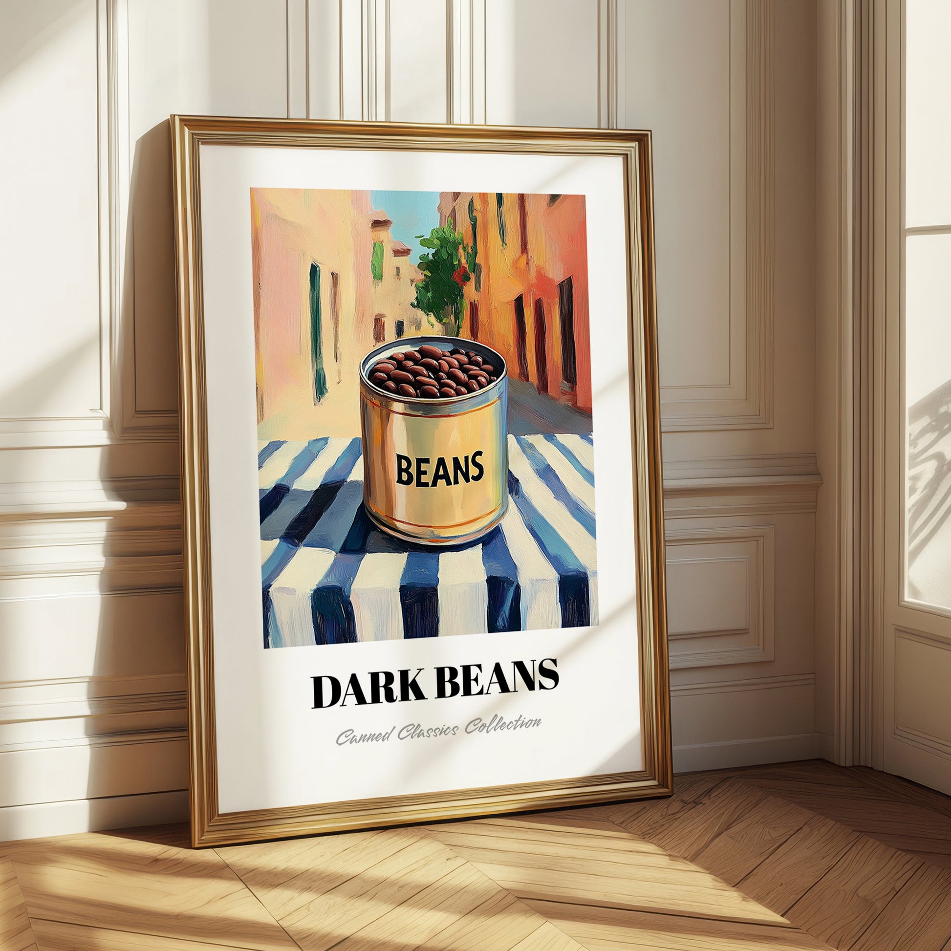 Dark Beans – Italian Urban Café Scene, Canned Vegetables Painting