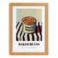 Baked Beans – on Striped Tablecloth, Canned Vegetables Illustration, set in oak frame