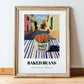 Baked Beans – Italian Outdoor Café Scene, Canned Vegetables Illustration, in wooden frame leaning on the floor