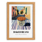 Baked Beans – Italian Outdoor Café Scene, Canned Vegetables Illustration, set in oak frame