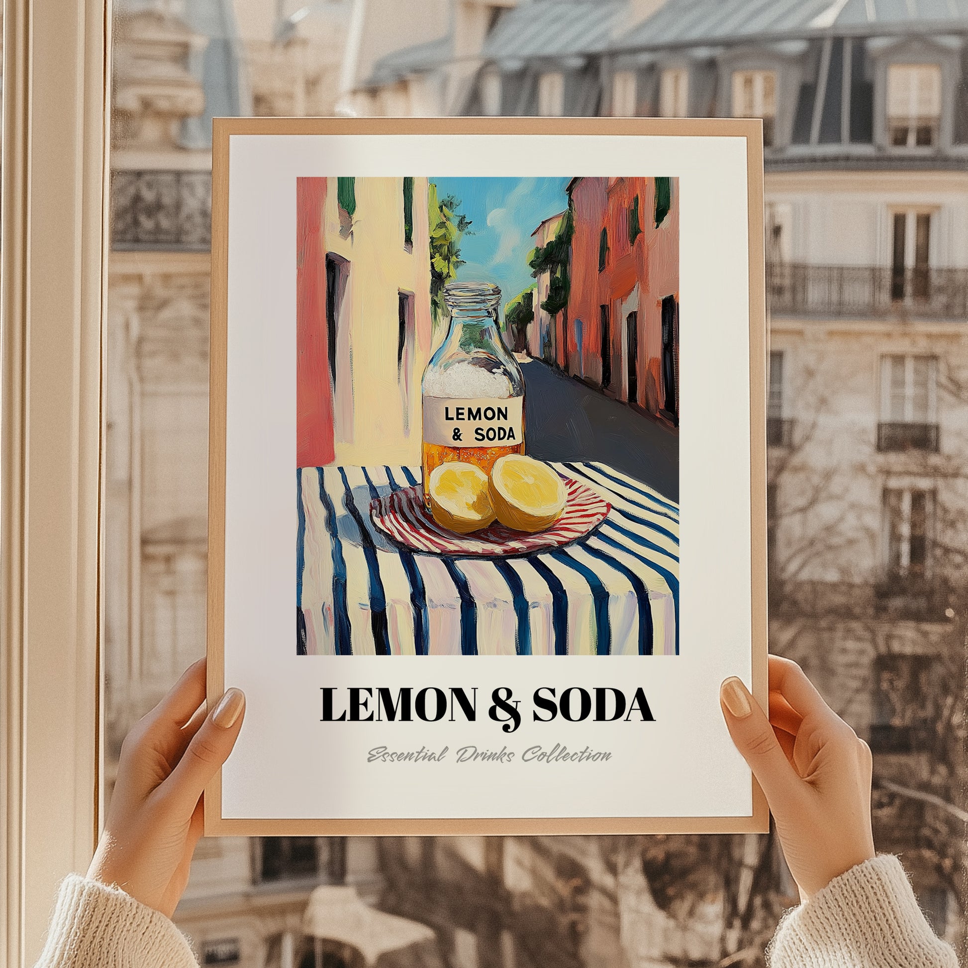 Lemon & Soda – Italian Outdoor Café Scene, Lemonade Painting, styled in a charming Paris street view