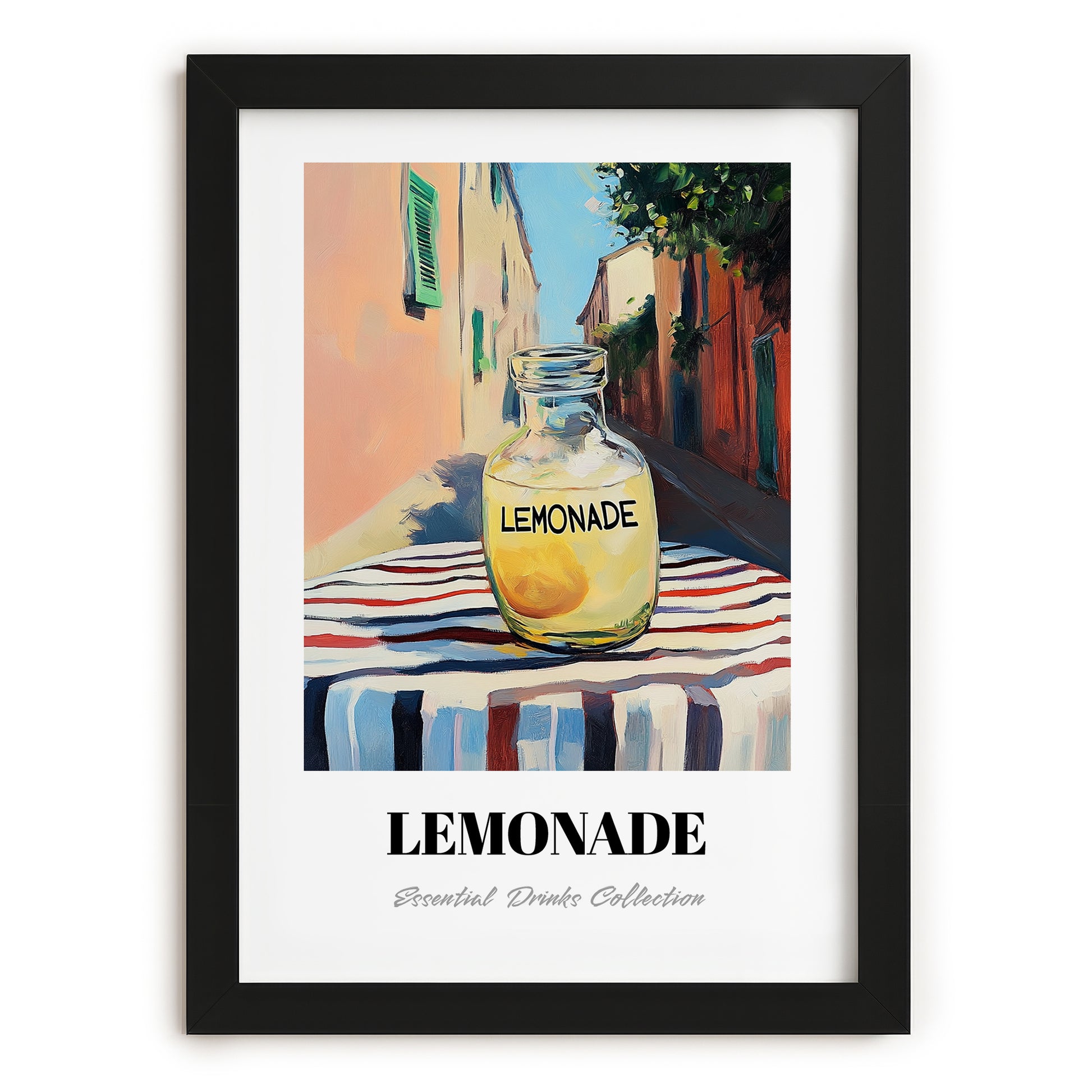 Lemonade – Italian Street Café Scene, Lemonade Illustration, in sleek black frame