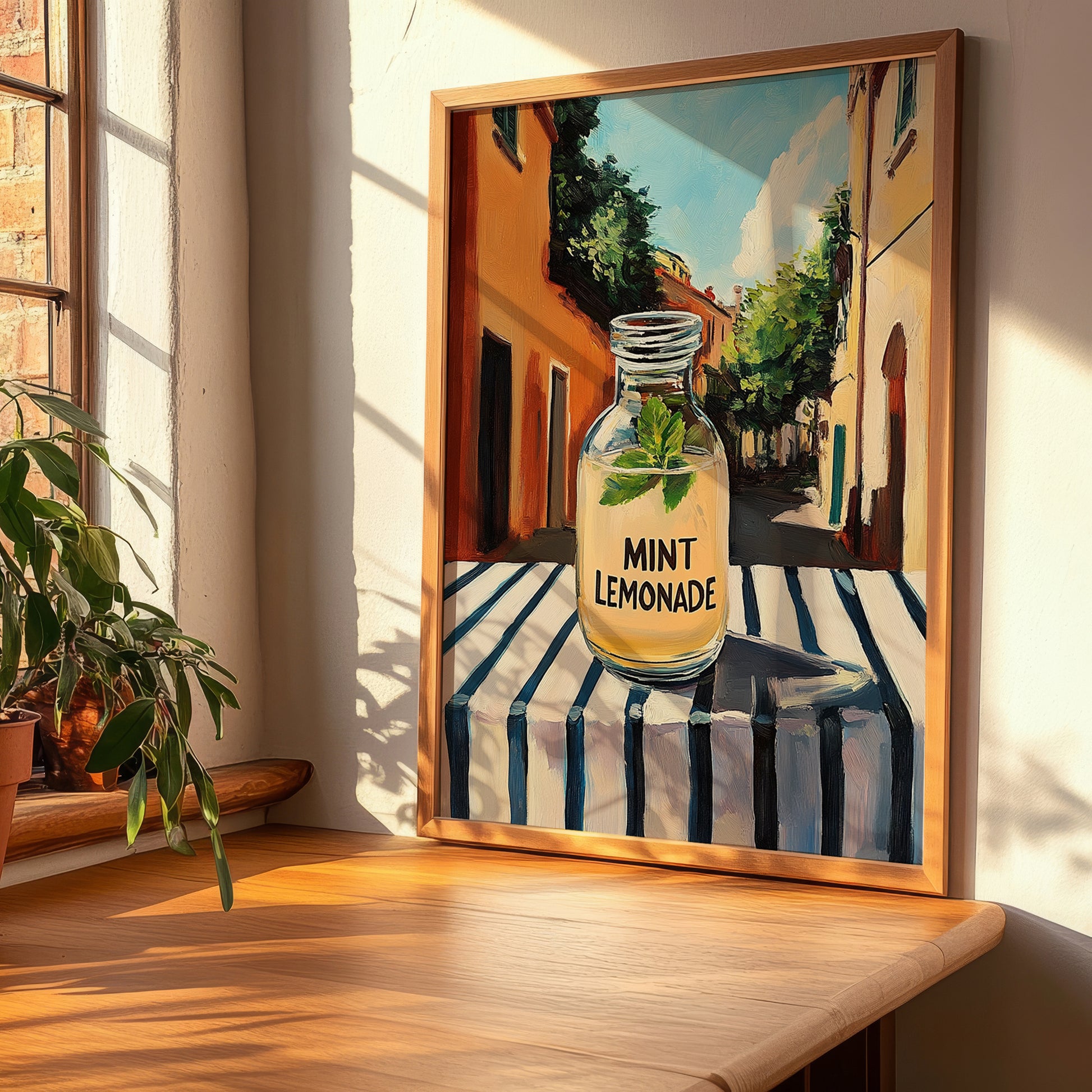 Mint Lemonade – Italian Outdoor Café Scene, Lemonade Still Life, clean layout with no caption