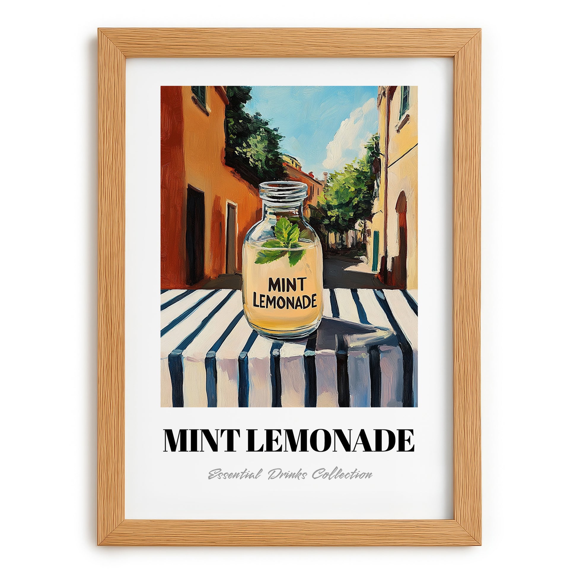 Mint Lemonade – Italian Outdoor Café Scene, Lemonade Still Life, set in oak frame