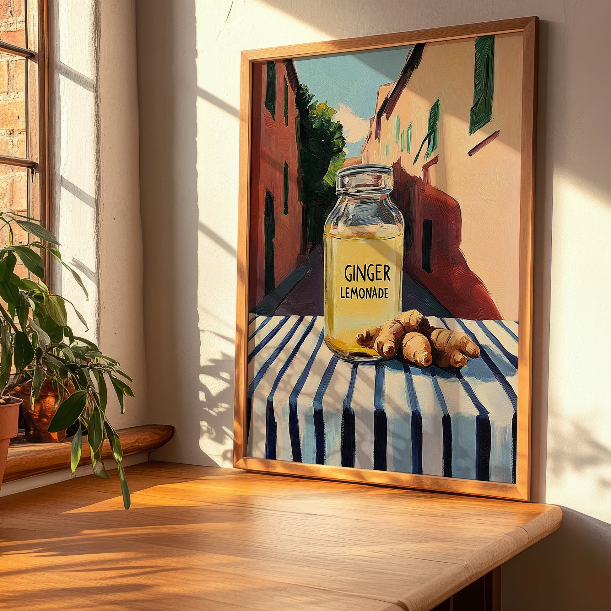 Ginger Lemonade – Italian Street Café Scene, Lemonade Still Life, clean layout with no caption