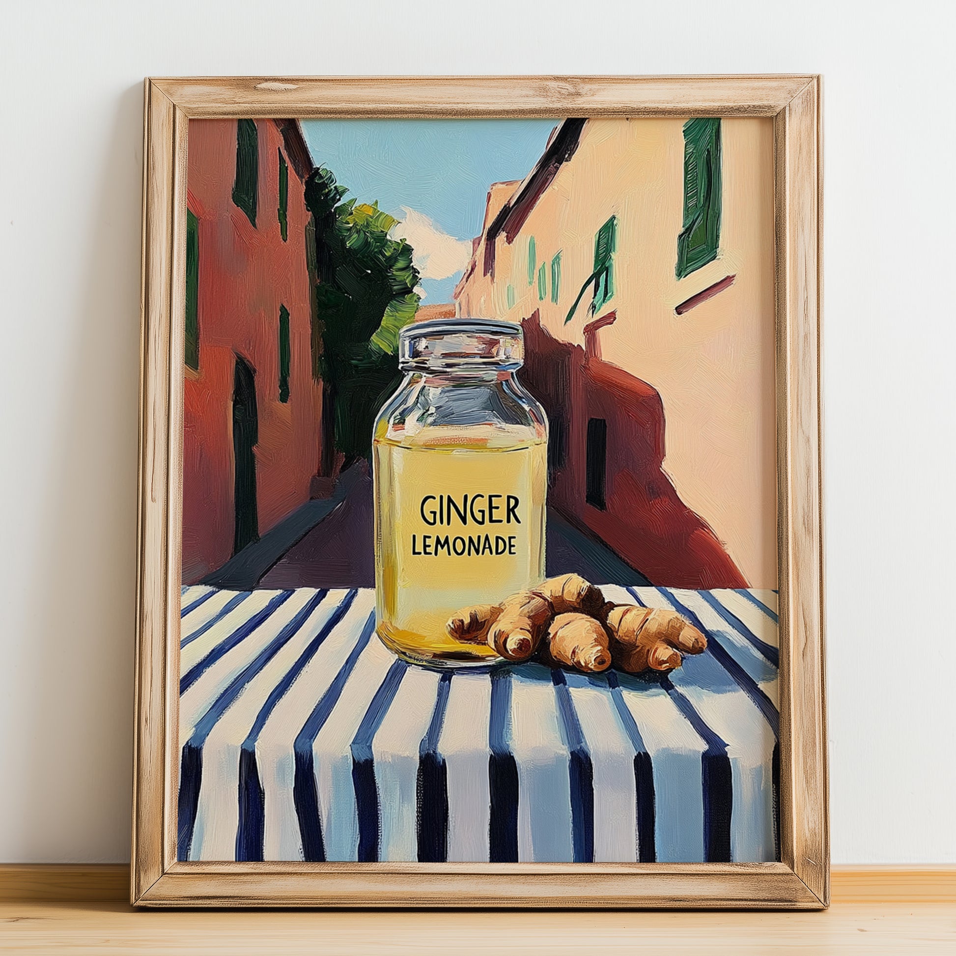 Ginger Lemonade – Italian Street Café Scene, Lemonade Still Life, no-text version framed in wood