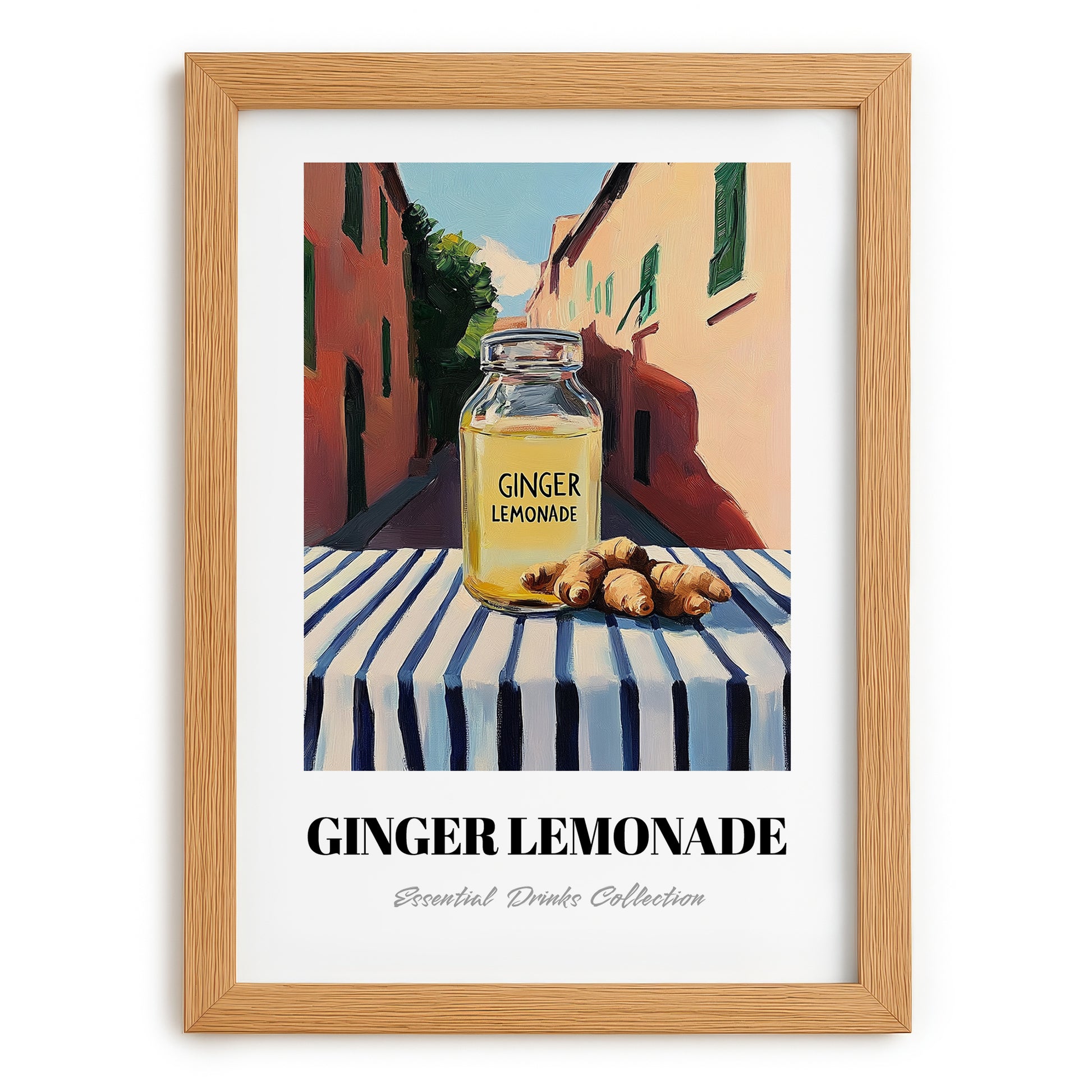Ginger Lemonade – Italian Street Café Scene, Lemonade Still Life, set in oak frame