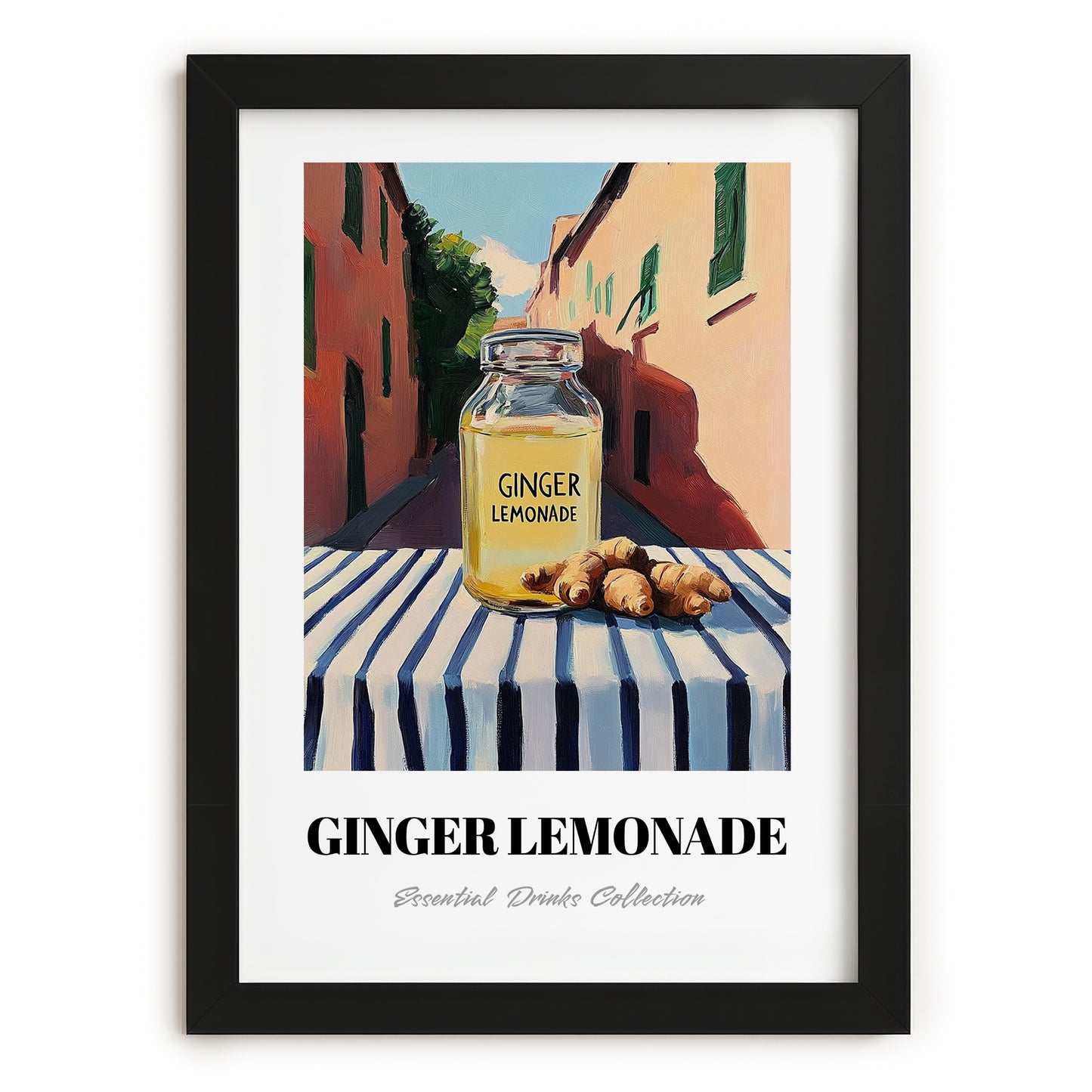Ginger Lemonade – Italian Street Café Scene, Lemonade Still Life, in sleek black frame