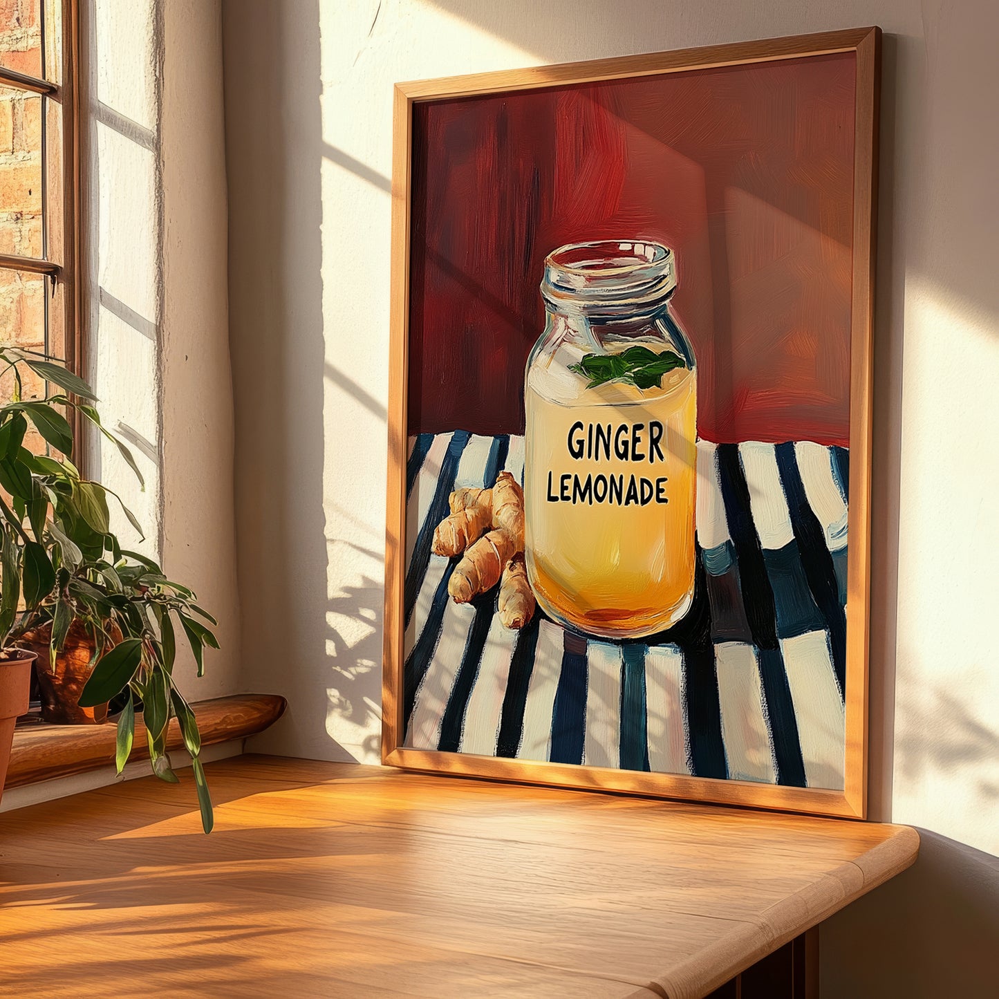 Ginger Lemonade – on Striped Tablecloth, Lemonade Wall Decor, clean layout with no caption