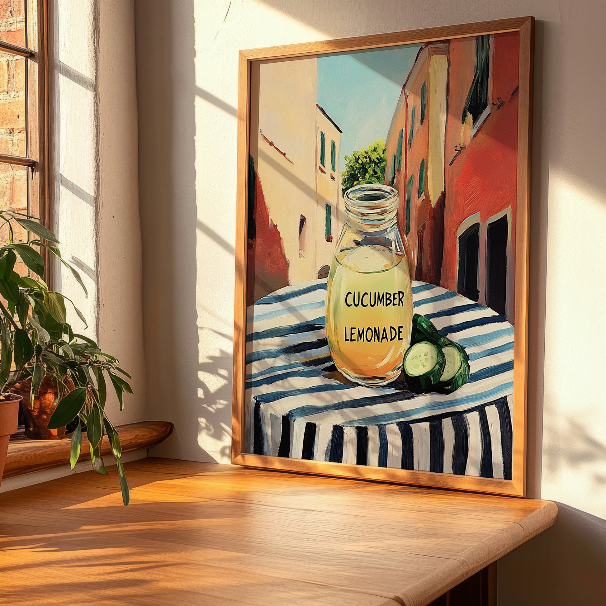 Cucumber Lemonade – Italian Street Café Scene, Lemonade Painting, clean layout with no caption