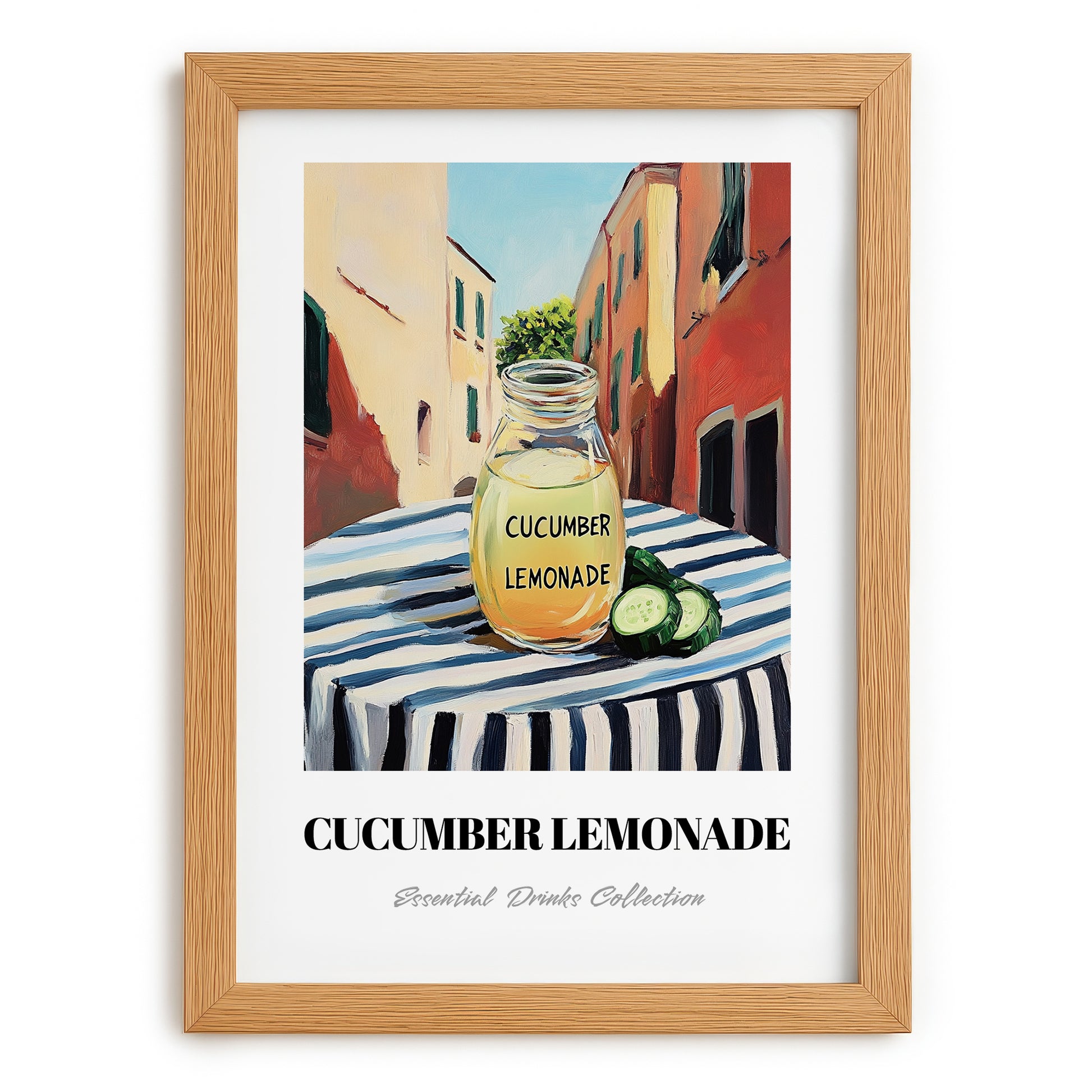 Cucumber Lemonade – Italian Street Café Scene, Lemonade Painting, set in oak frame