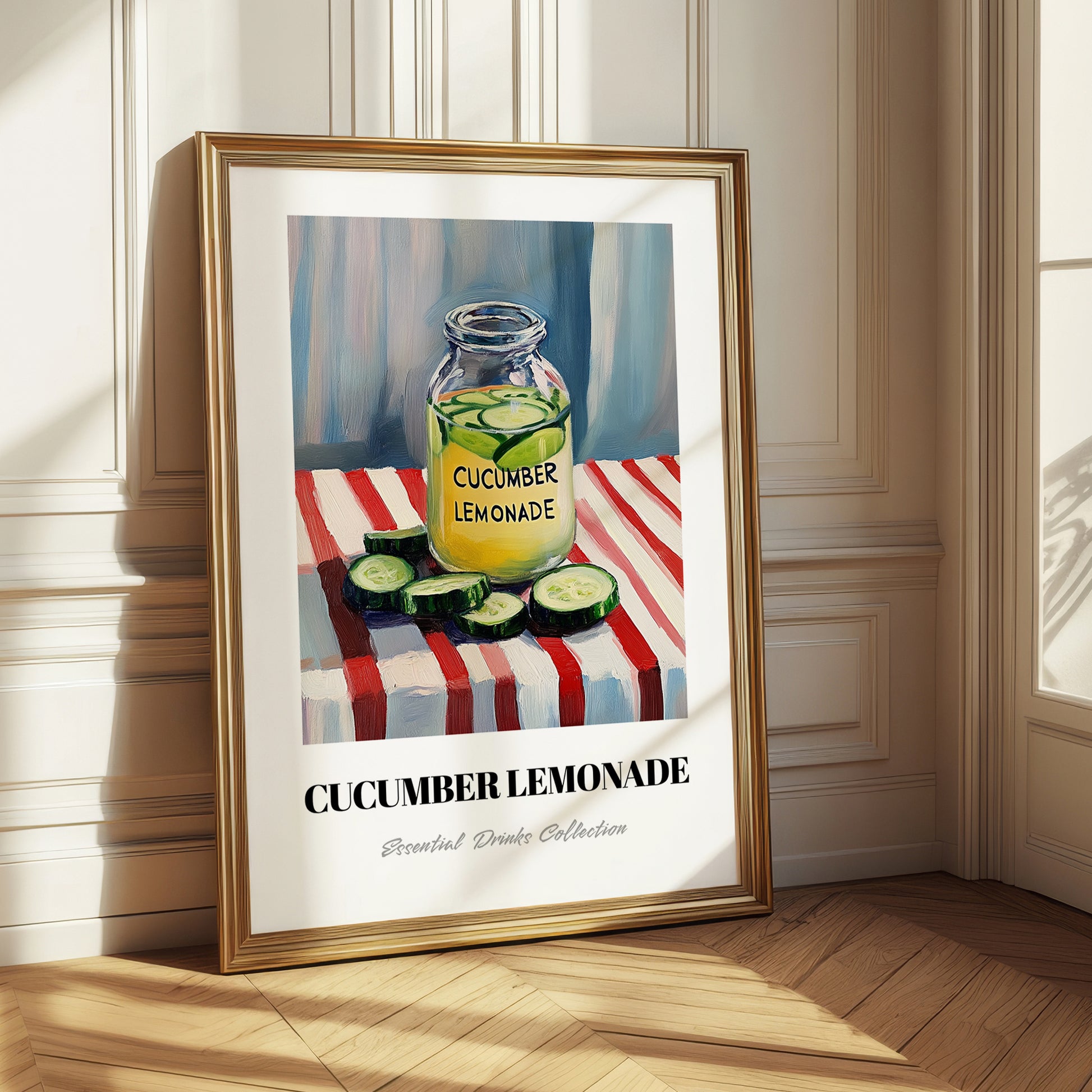 Cucumber Lemonade – on Striped Tablecloth, Lemonade Poster
