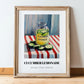 Cucumber Lemonade – on Striped Tablecloth, Lemonade Poster, in wooden frame leaning on the floor