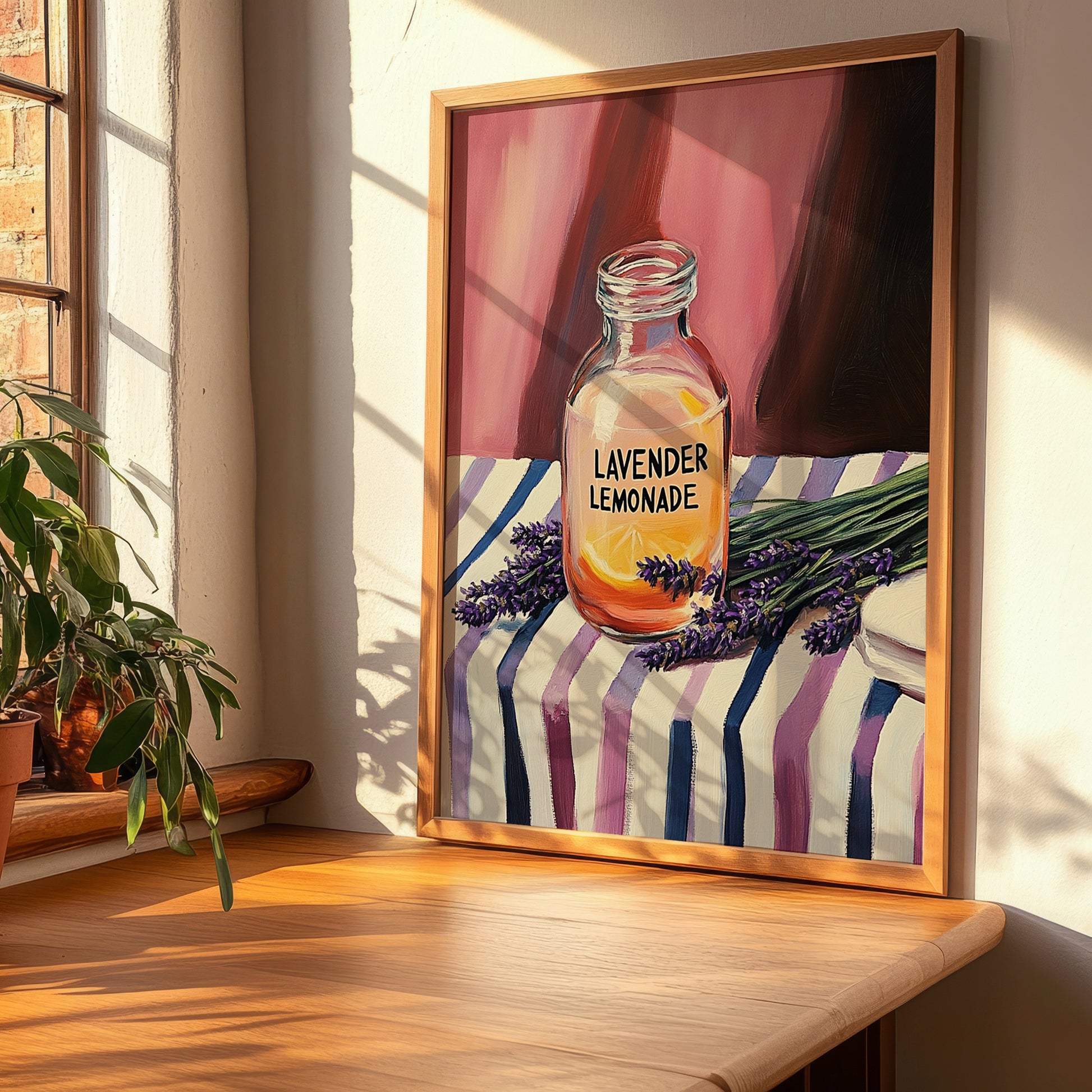 Lavender Lemonade – on Striped Tablecloth, Lemonade Print, clean layout with no caption