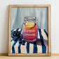 Blueberry Lemonade – on Striped Tablecloth, Lemonade Art, no-text version framed in wood