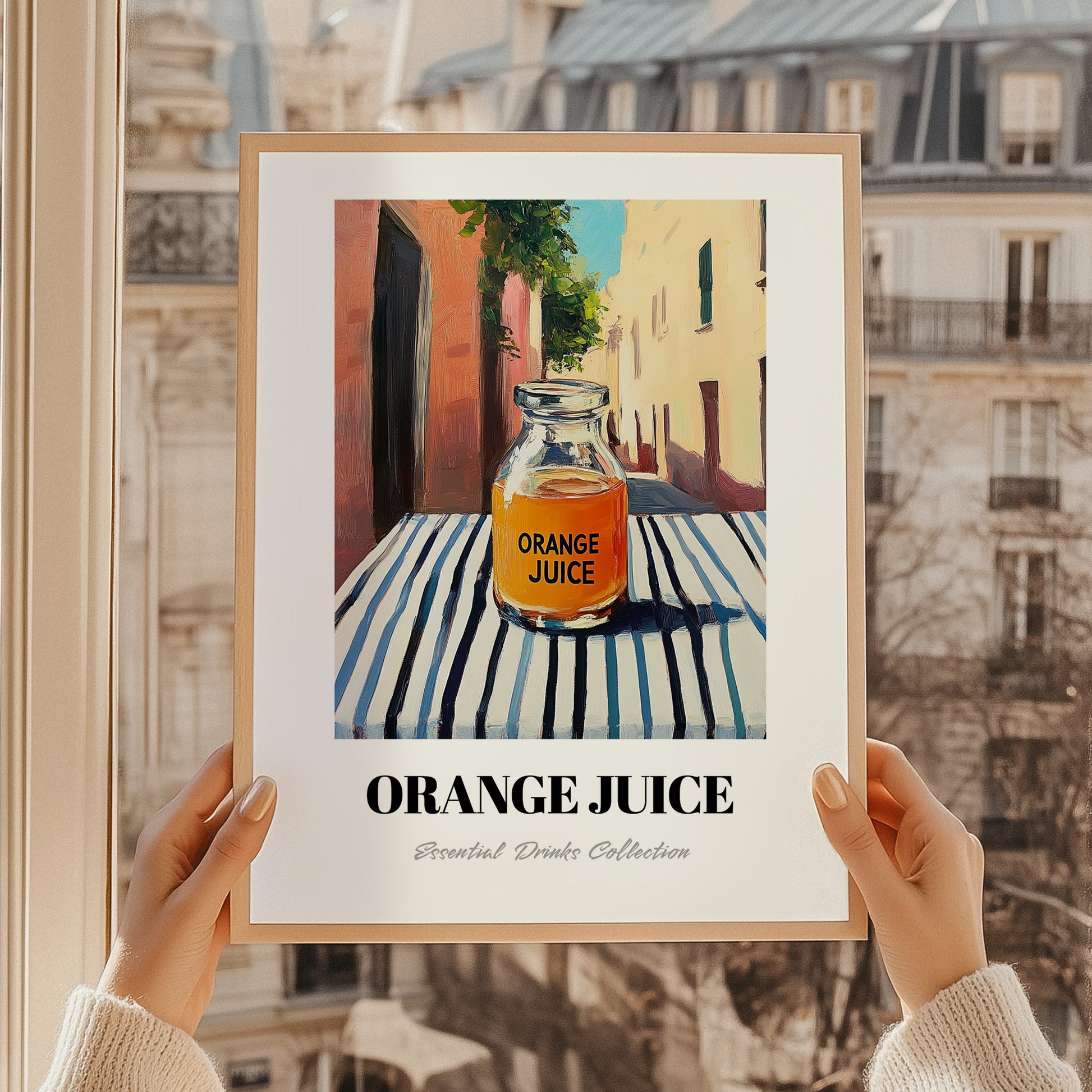 Orange Juice – Italian Urban Café Scene, Lemonade Art, styled in a charming Paris street view