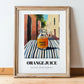 Orange Juice – Italian Urban Café Scene, Lemonade Art, in wooden frame leaning on the floor