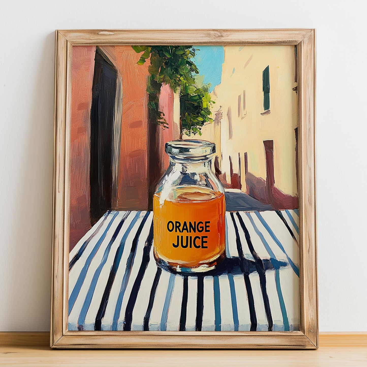 Orange Juice – Italian Urban Café Scene, Lemonade Art, no-text version framed in wood