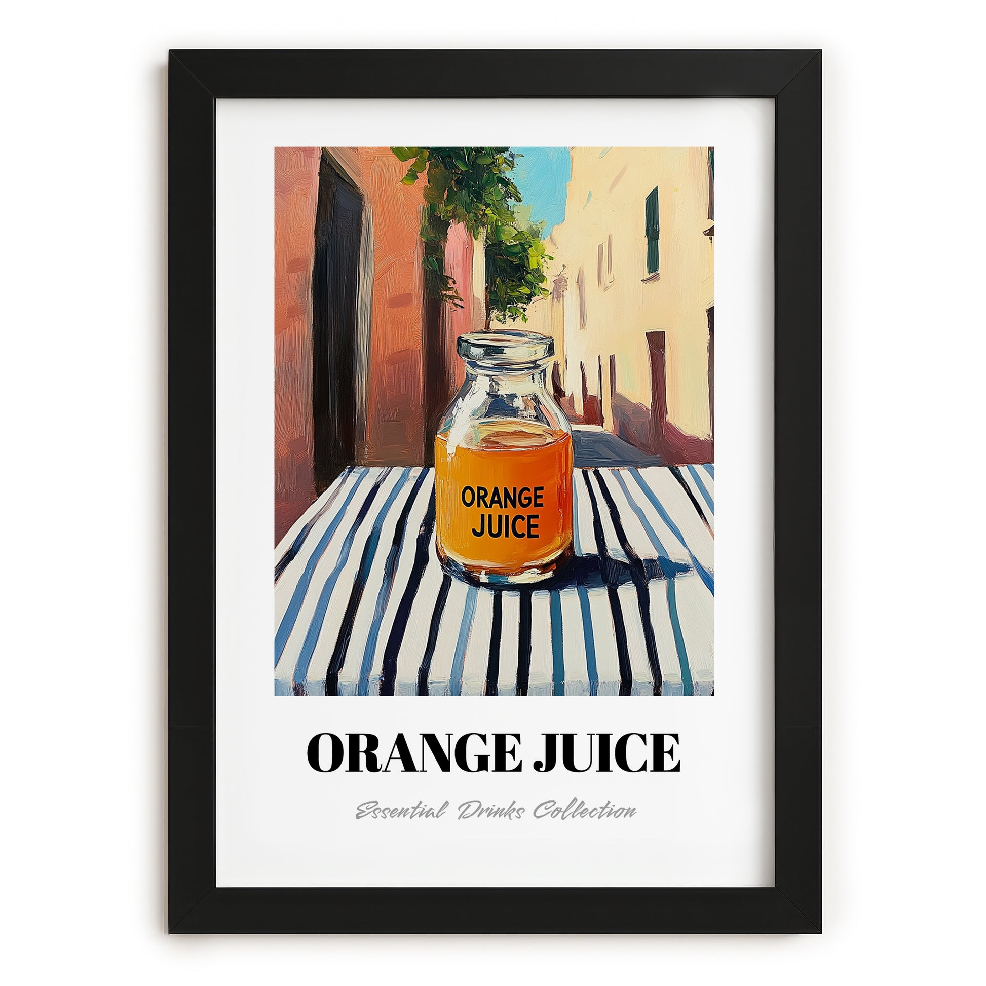 Orange Juice – Italian Urban Café Scene, Lemonade Art, in sleek black frame