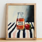 Apple Juice – on Striped Tablecloth, Lemonade Painting, no-text version framed in wood